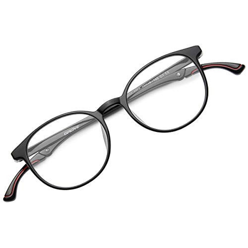 Gaoye Computer Blue Light Blocking Glasses Women Men,TR90 Ultralight Round Frame Anti Glare UV Filter Lens - GY1756 (Light Black Frame/Transparent Lens)