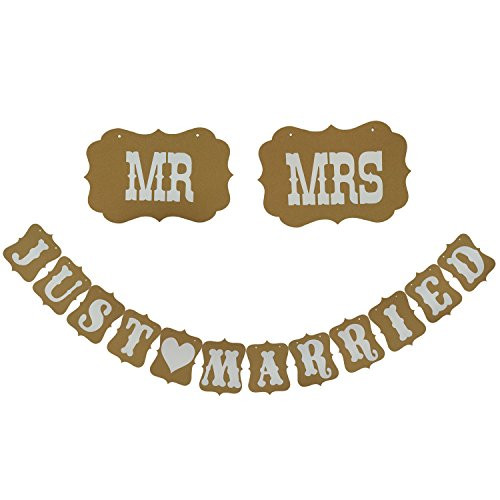 Wedding Decoration, Cocodeko Just Married Wedding Bunting Cardboard and Mr & Mrs Wedding Photo Prop Bunting for for Wedding Party Decoration - Vintage