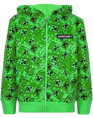Minecraft Creeper All Over Print Boys Green Zip Up Hoodie Kids Hooded Sweater