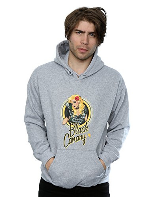 DC Comics Men's Bombshells Black Canary Badge Hoodie Large Heather Grey DC Comics Men's Bombshells Black Canary Badge Hoodie Large Heather Grey