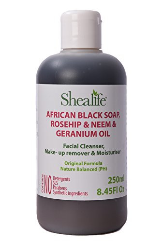 Shealife African Black Soap Liquid Rosehip & Neem Geranium Oil Facial Cleanser 250Ml 8.45 Fl Oz Black