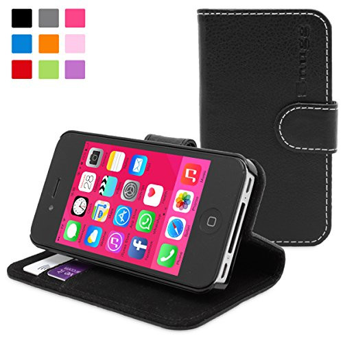iPhone 4/4S Case, Snugg - Black Leather iPhone 4/4S Flip Case Premium Wallet Phone Cover with Card Slots for Apple iPhone 4/4S