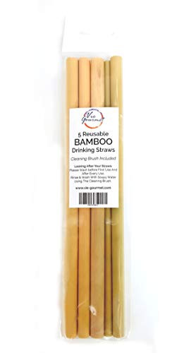 VIE Gourmet Bamboo Drinking Straws, Set of 5, with a Cleaning Brush