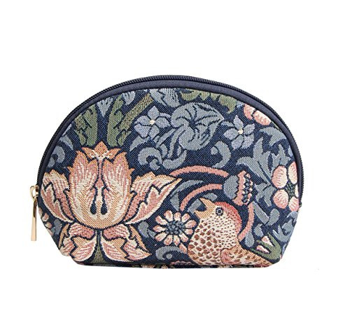 Signare Tapestry Cosmetic Bag Makeup Bag for Women with Blue Floral William Morris Strawberry Thief (COSM-STBL)