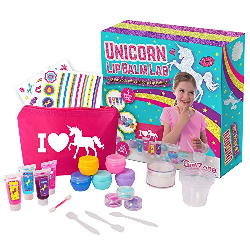 GirlZone Unicorn Lip Gloss Kit Make Your Own Lip Balm Fun Makeup Set for Girls, 22 Pieces Incl. Makeup Bag, Great Gifts for Girls