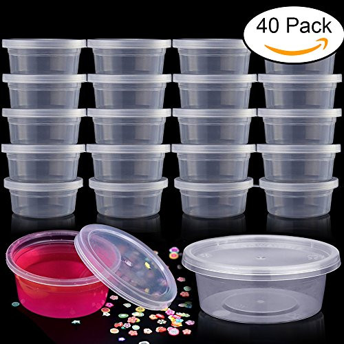 DOMIRE 40 Pack Slime Containers, Leakproof Clear Plastic Foam Ball Storage Containers with Lids for 2 oz Slime