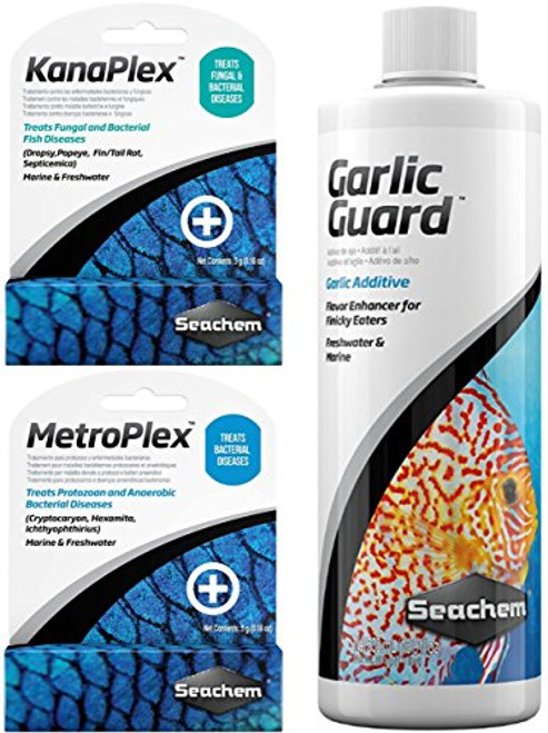 Ultimate Seachem Aquarium Treatment Bundle Pack - Metroplex, Kanaplex, Garlic Guard Ultimate Seachem Aquarium Treatment Bundle Pack - Metroplex, Kanaplex, Garlic Guard