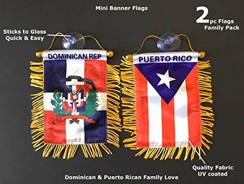 Puerto Rico & Dominican Republic Flags for Cars Home (2) Two Sides Family Pack