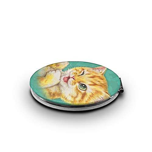 Compact Mirror Cat Expressions Pocket-size Travel Double Sided Makeup Mirror 1x/2x Magnification Portable Folding Cosmetic Mirrors