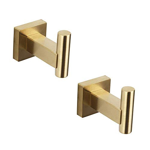 GERZWY SUS 304 Stainless Steel Bath Single Coat Hook Towel/Robe Clothes Hook for Bathroom Kitchen Modern Hotel Style Wall Mounted Brushed PVD Zirconium Gold 2 Pack DG1407-BZ