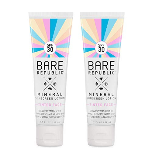 Bare Republic Mineral Tinted Face Sunscreen Lotion, 1.7 Ounces. Lightweight and Water-Resistant Tinted Moisturizer, Pack of 2.