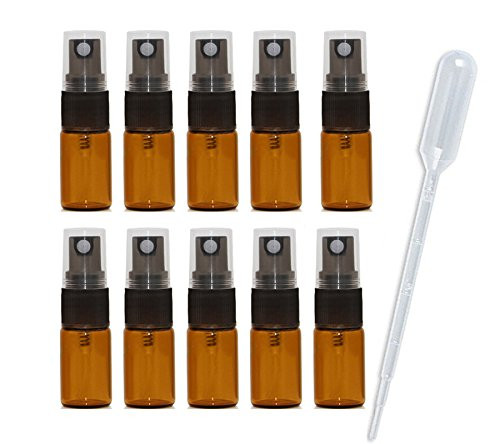 JJKMALL- 20Pcs Mini 3ML Amber Glass Perfume Spray Bottle Travel Refillable Empty Cosmetic Water Atomizer Bottles Glass Sprayer Pump Bottles + Free 3ML Dropper Pipette