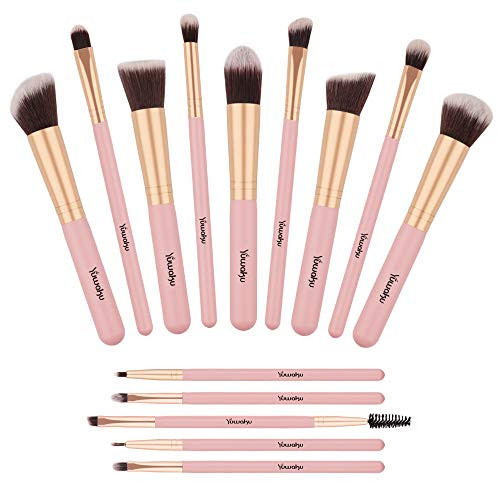 Makeup Brushes Set, Yuwaku Premium Synthetic 14pcs Kabuki Make Up Brush, Pink Foundation Powder Concealers Blush Eyeliner Eye Shadows Cosmetic Kit