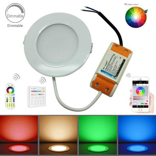 Mi.Light RGB+CCT Led Recessed Ceiling Downlight 9W Controlled by Milight RGB+CCT Remote and Smartphone APP Control Via Mi-Light WiFi Bridge iBox