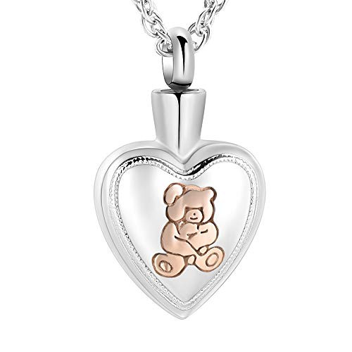 shajwo Teddy Bear Cremation Urn Nekclaces Ashes Jewelry for Men Women Heart Memorial Urn Keepsake Locket Pendant Ash Holder
