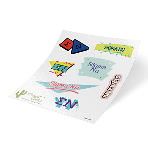 Sigma Nu 90's Themed Sticker Sheet Decal Laptop Water Bottle Car Sig Nu (Full Sheet - 90's)