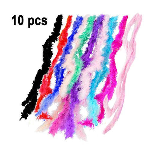 10pcs Mini 6.6ft Marabou Feather Boas, 78inch Colorful Feathers Dress up Boa for Unisex DIY Fancy Dress Accessory Costumes Stage Performances Parties Decoration Mardi Gras Christmas New Year Halloween