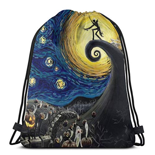 Drawstring Backpack Nightmare Before Christmas Starry Night Starry Sky Bag Water Resistant Lightweight Gym Sackpack For Hiking Yoga Gym Swimming Travel Beach