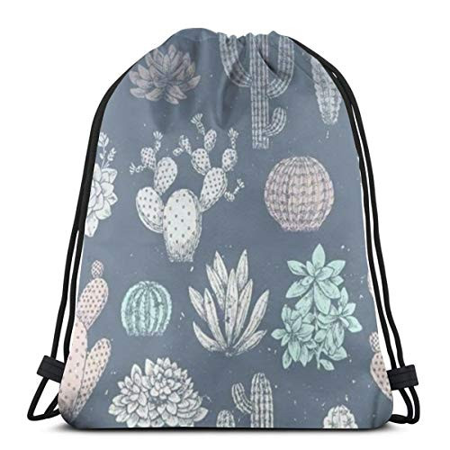 Drawstring Backpack Succulent With Cactus Large Bag Water Resistant Lightweight Gym Sackpack For Hiking Yoga Gym Swimming Travel Beach