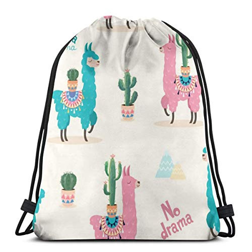 Drawstring Backpack Llama And Cactus Bag Water Resistant Lightweight Gym Sackpack For Hiking Yoga Gym Swimming Travel Beach