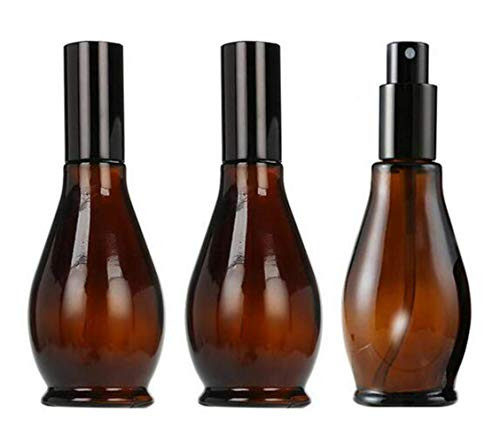 3PCS 30ml/1.0oz Amber Glass Spray Bottle Empty Fine Mist Atomiser Gourd Shape Container Sample Packing Container Storage Pot Jar Vials Dispenser with Black Lid for Essential Oil Perfume Toner (Amber)