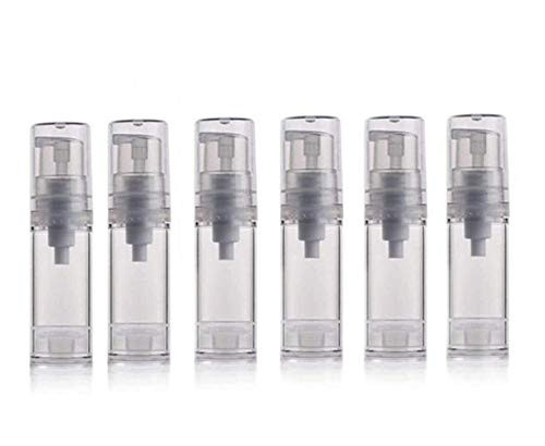 ericotry 6 pcs Empty Clear Plastic Airless Vacuum Pump Bottle Portable Refillable Press Bottle Jar Pot Vial Container for Storage Cosmetic Cream Lotion Sample Packing Toiletries Liquid (5ml)