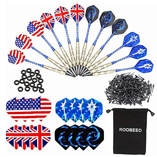 Roobeeo Soft Tip Darts for Electronic Dart Board 12 PCS 18g Plastic Tip Darts Set with Brass Steel Barrels&Aluminum Shafts,200 Extra Dart Tips,16 Dart Flights,20 Extra Rubber Rings and 1 Storage Bag