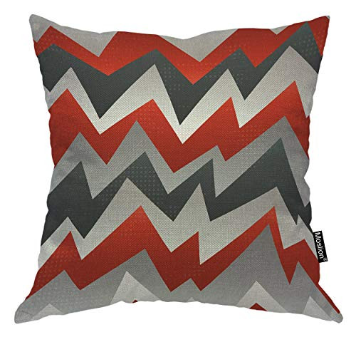 Moslion Striped Pillows Red Grey Wavy Stripes Zigzag Chevron Wave Throw Pillow Cover Decorative Pillow Case Square Cushion Accent Canvas Cotton Linen Home 18x18 Inch Moslion Striped Pillows Red Grey Wavy Stripes Zigzag Chevron Wave Throw Pillow Cover Decorative Pillow Case Square Cushion Accent Canvas Cotton Linen Home 18x18 Inch