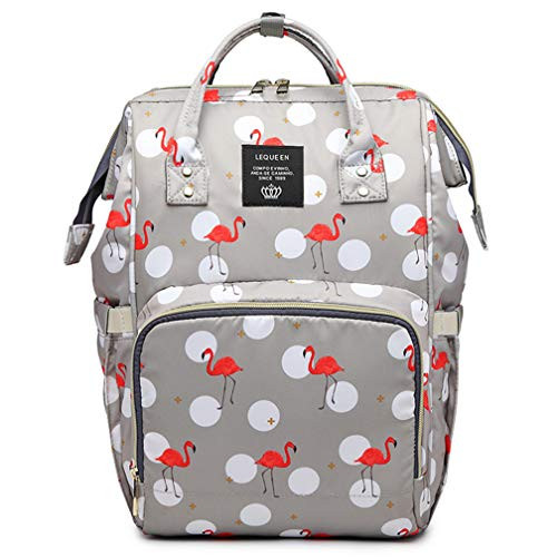 QIXINGHU Flamingo Multi-Function Diaper Bag for Baby Care Travel Backpack Wide Open Nappy Bags Handbags Large Capacity Gray, SIZE(LWH):12.207.0915.35in