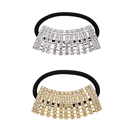 Xiwstar 2pcs Elastic Hair Bands Silver/Gold Rhinestone Crystal Hair Ropes Ponytail Holder Hair Ties Accessories for Women Girls Xiwstar 2pcs Elastic Hair Bands Silver/Gold Rhinestone Crystal Hair Ropes Ponytail Holder Hair Ties Accessories for Women Girls