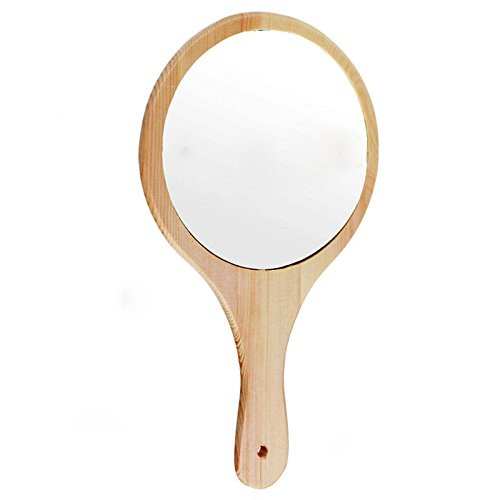 Y.F.M Natural Wood Mirror Wooden Hand Mirror Vintage Portable Compact Makeup Vanity Hand Held Mirror with Handle for Women Travel