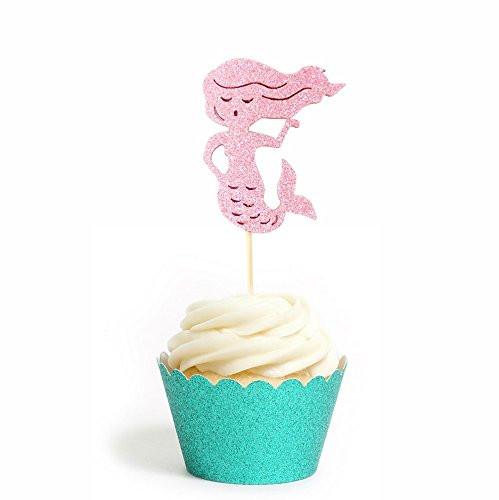 Mermaid Little mermaid Cupcake Topper 12 Pack Cupcake Topper Decoration Cake Glitter Foamy Pink