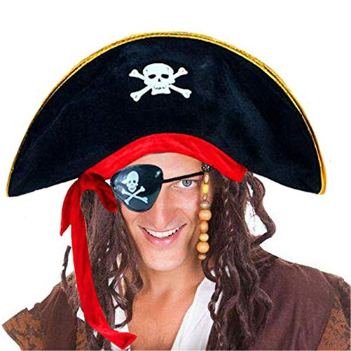D-Fokes Pirate Hat Party Captain Costume Cap Halloween Masquerade Cosplay Accessories Props with Eye Patch