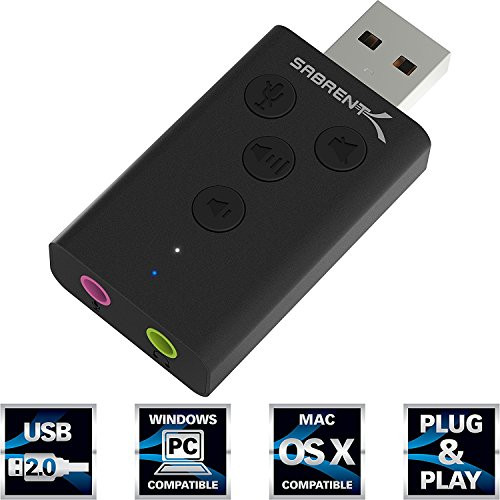 Sabrent Aluminum USB External 3D Stereo Sound Adapter for Windows and Mac. Plug and play No drivers Needed. [Black] (AU-DDAB)