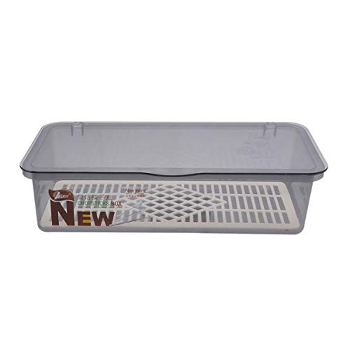 TOPBATHY Flatware Plastic Tray with Lid Kitchen Cutlery and Utensil Drawer Organizer Silverware Countertop Storage Container (Black)