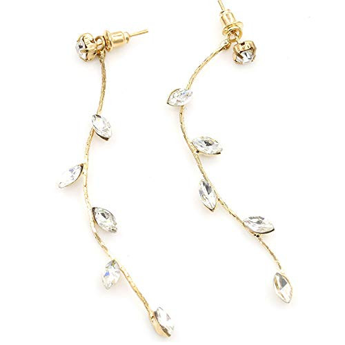 Leaf Chandelier Dangle Earrings Ear Studs Tassel Crawler Earrings Cuff Climber Rhinestone Pierced Clip on Jewelry Golden Plated