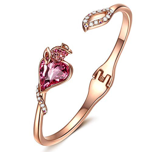 QIANSE Bracelets for Women Rose Lover Bracelets Pink Swarovski Crystal Cuff Bangles Bracelet Gifts for Women Jewelry for Women Birthday Gifts for Mom Wife Anniversary Bracelet Gifts for Her Daughter