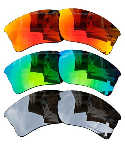 BVANQ 3 Pairs Polarized Lenses Replacement for Oakley Quarter Jacket OO9200 Fire Red & Green & Black Iridium