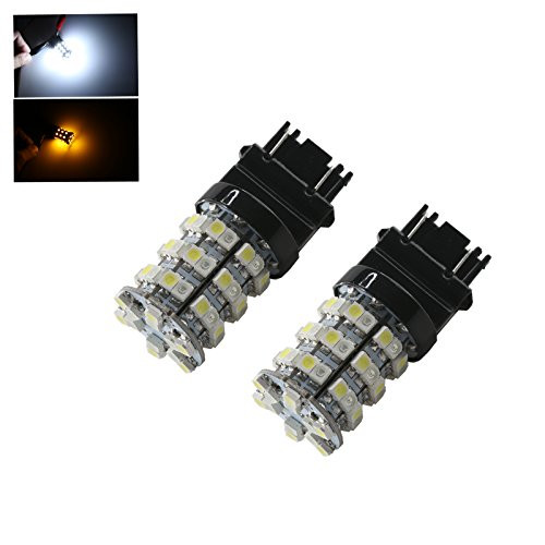 3157/7443/1157 High Power White Amber Yellow Dual Color 60-LED Type 2 Switchback Turn Signal Corner Light Bulbs (3157, White/Amber)