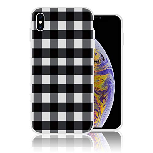 Silicone Case for iPhone Xs Max, Black and White Buffalo Plaid Personalized Design Printed Phone Case Shockproof Full Body Protection Anti-Scratch Drop Protection Cover