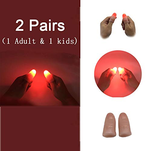 kingmagic 2 Pairs Magic Finger Light Up Thumb Tips Magic Tricks (Red, 1 Adult 1 Kids)