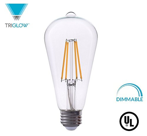TriGlow T98803 7-Watt (60W Equivalent) LED ST19 Glass Bulb, 2700K Color (Warm White), DIMMABLE 600 Lumens, E26 Medium Base, Traditional Glass Light Bulb