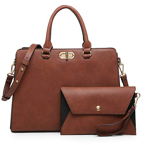 Dasein Women Handbags Satchel Purses Shoulder Bag Top Handle Work Tote for Lady with Matching Wristlet 2pcs Set (Peppled coffee)