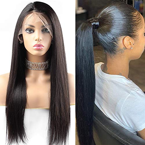 Giannay Straight Lace Front Wigs Glueless Wig for Black Women Synthetic Lace Wig 180% Density Wigs Pre Plucked Hairline With Baby Hair Heat Resistant 26 Inch