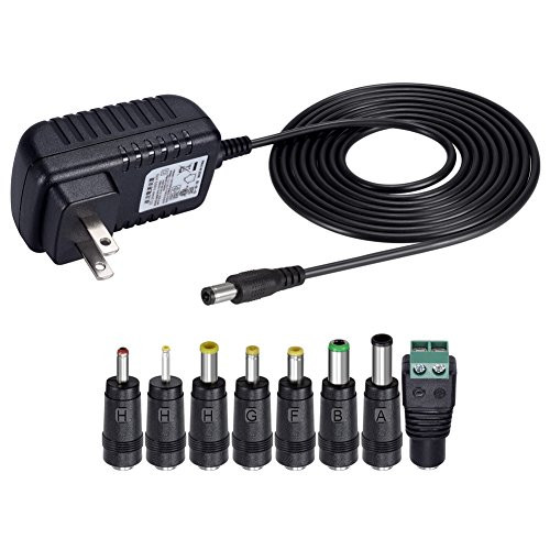 SoulBay 12V 1A AC Adapter Charger Replacement w/8 tips, Regulated Power Supply Cord for LED Strip Light, CCTV Camera, BT Speaker, GPS, Webcam, Router, with ETL and PSE Certificate