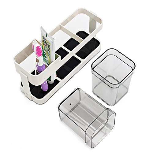 Eslite Toothbrush Toothpaste Stand Holder with 2 Cups Bathroom Storage Organizer
