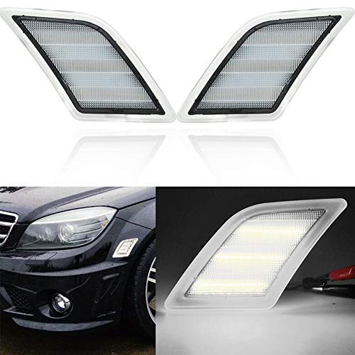 Clear Lens White LED Front Side Marker Light Kits for 2008-2011 Mercedes Benz Pre-LCI W204 C250 C300 C350 & 2008-2013 C63 AMG & 2005-2007 SL65 AMG OEM Amber Side Marker Lamps Replacement