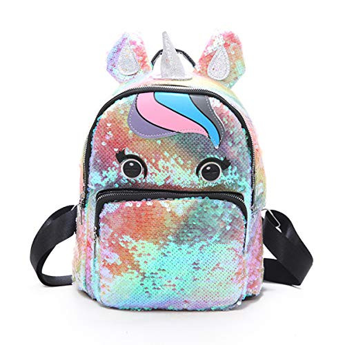 Reversible Sequins Backpack Cartoon Unicorn Casual Daypack Shoulder Bag Satchel with Horse Ears for Women Girls
