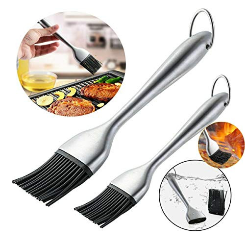 FAMKIT 2pcs Barbecue Silicone Brush BBQ Basting Pastry Brushes Stainless Steel Handle Brush, Black