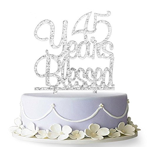 45 Years Blessed Acrylic Cake Topper 45th Birthday Anniversary Party Decoration Supplies(Silver) 45 Years Blessed Acrylic Cake Topper 45th Birthday Anniversary Party Decoration Supplies(Silver)
